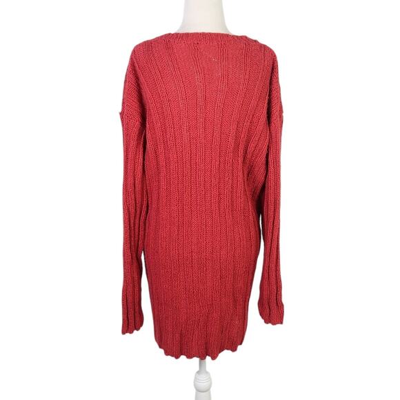 Vintage 90s The Eagle's Eye red textured knit tunic sweater M - Picture 4 of 5